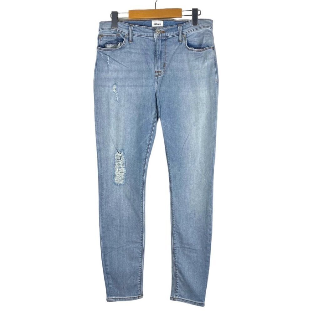 Hudson Blue Light Wash Natalie Midrise Ankle Super Skinny Distressed Jeans 29